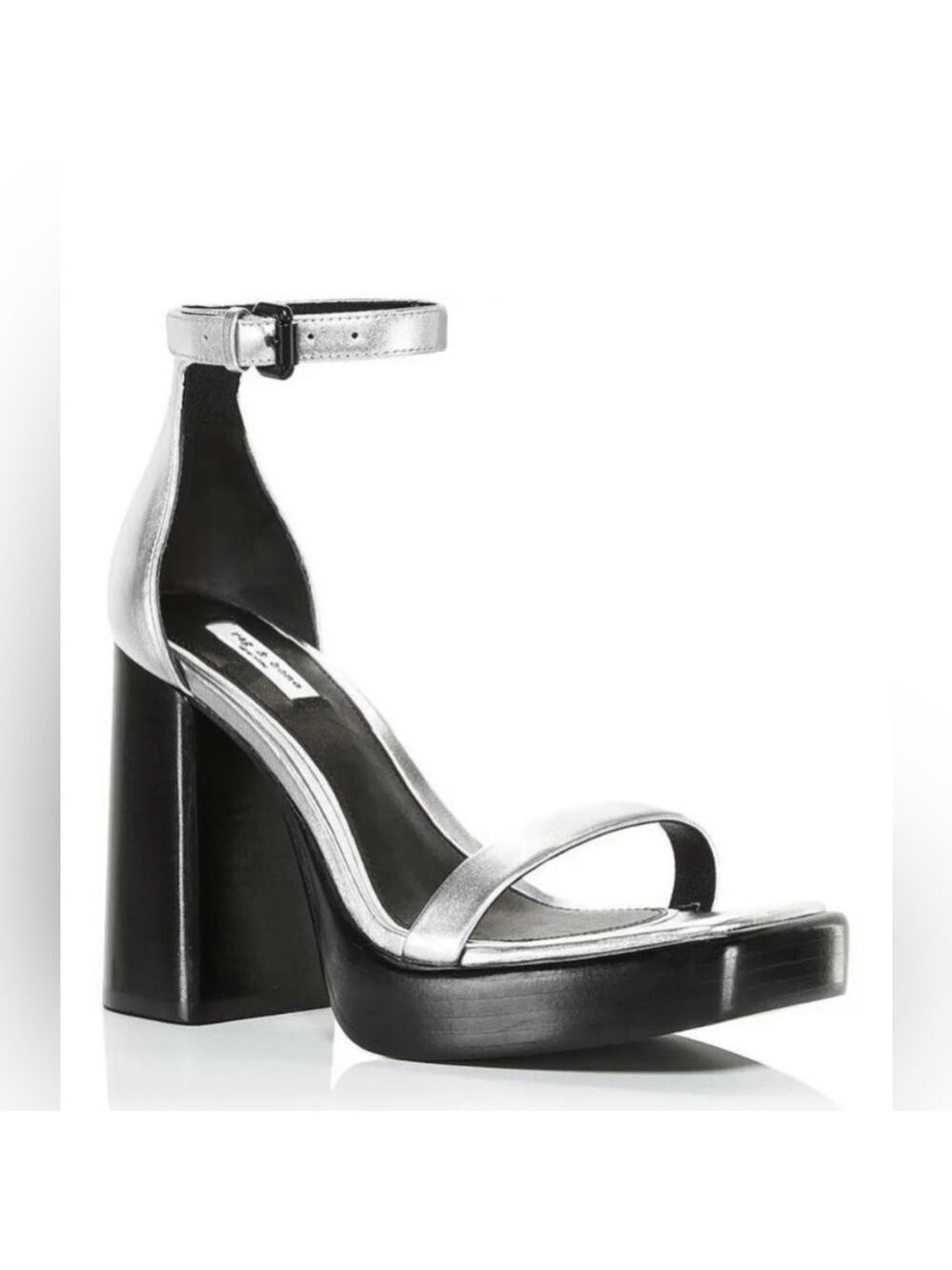 NIB Rag & Bone Matrix Silver Leather Ankle Strap Platform Heeled Sandals
